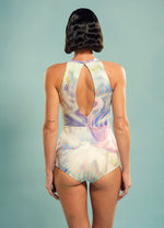 Panelled Body Suit in Soft Hued Illusory Wave Prints