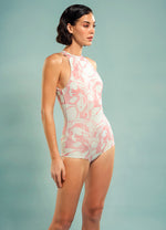 Panelled Body Suit in Imprints of Pastel Flow Wavelet Print