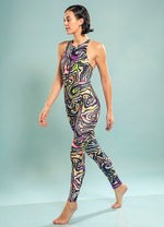 Full Body Surfing Suit in Many Hued Waves Print