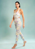 Curvy V-Neck Full Body Suit in Soft Hue Illusory Waves Print