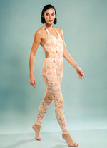 Curvy V-Neck Full Body Suit in Hued Illusory Waves Print