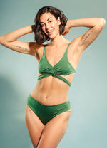 Twisted Knot Bikini Pair in Wavelite Green with Sarong