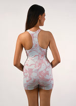 Body Surfing Suit in Imprints of Pastel Flow Wavelet Print