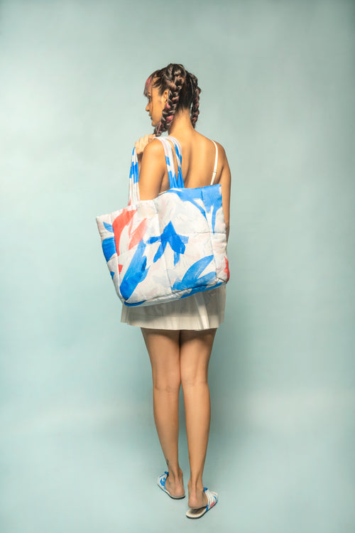TROVE X MAWA "Carnival Beach Chic Tote" in Fluidic Ocean Abstract Print