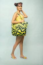 TROVE X MAWA "Carnival Beach Chic Tote" in Neon Corallium Rubrum Abstract Print