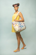 TROVE X MAWA "Carnival Beach Chic Tote" in Soft Illusory Waves Print