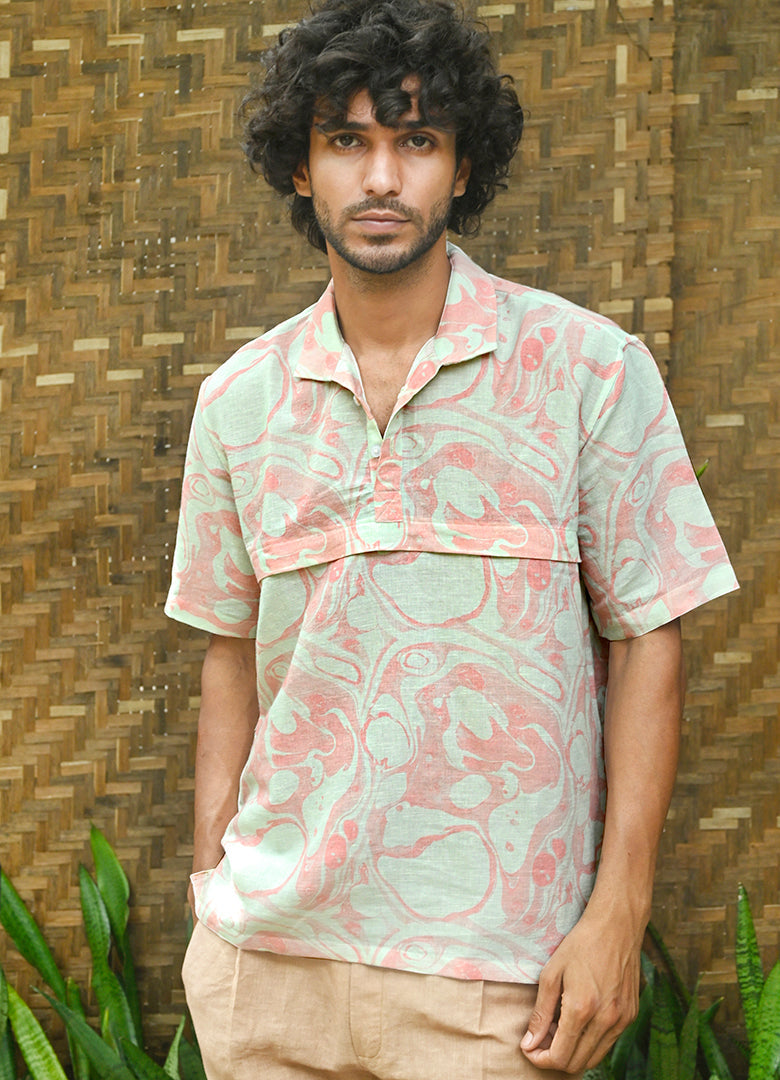 Breezy Blockfit Double Yolk Shirt in Imprints of Flow Pastel Wavelet Print