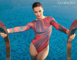 Elli Avrram In Full Sleeve Body Suit In Corallium Rubrum Abstract Print