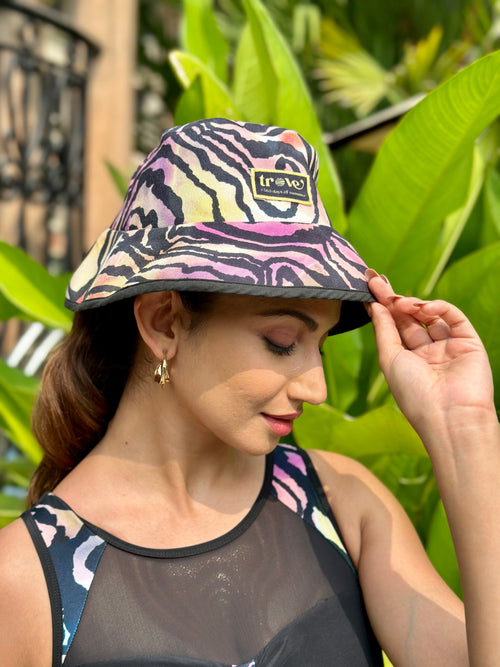 Bucket Hat in Many Hues Waves Black Print