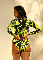 Full Sleeve Body Suit in  Neon Corallium Rubrum Abstract Print