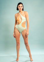 Exposed Crossway Bodysuit in Pure Water and Rabbit Paw Tones