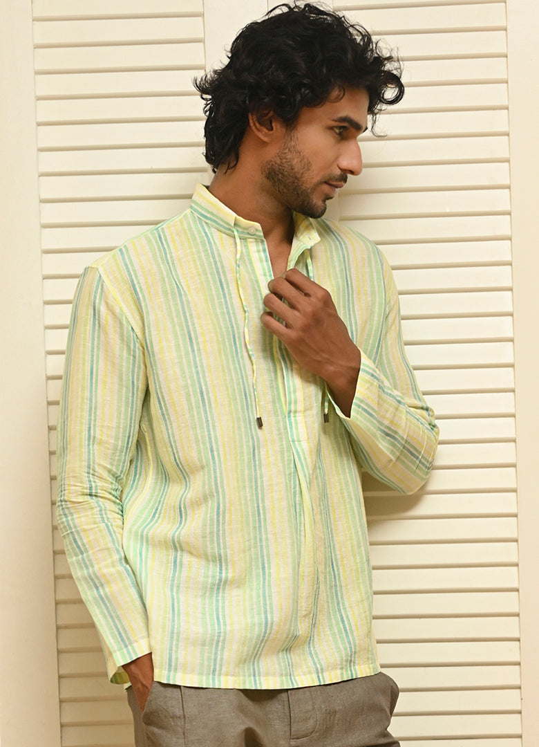 Mandarine Drawstring Shirt in Ocean Hue Strips