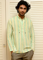 Mandarine Drawstring Shirt in Ocean Hue Strips